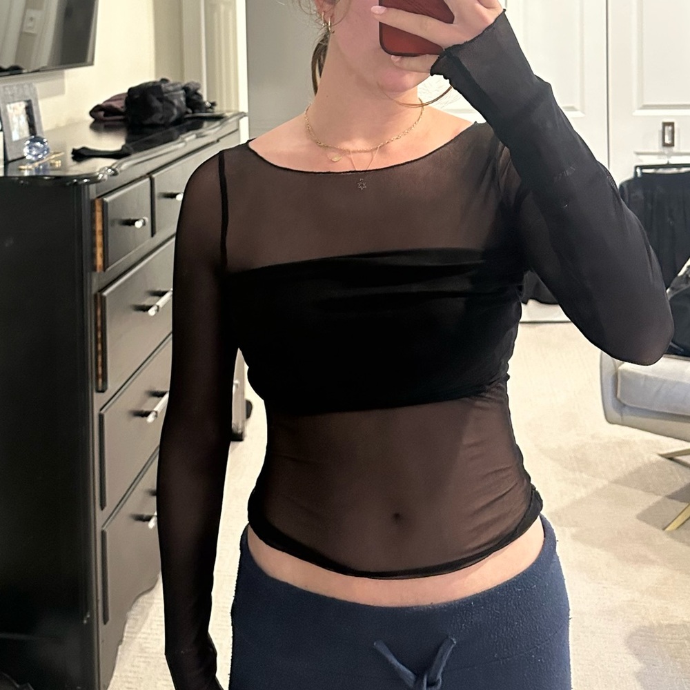 Le Lis Black Sheer Long Sleeve Top